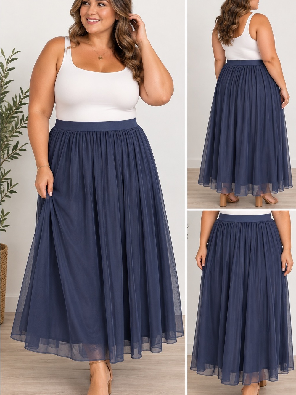 Boden Navy Blue Tulle Maxi Skirt Plus Size 20-22 NWT Full A-Line
